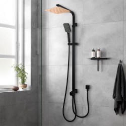 8 Inch Square Twin Black Shower Set Rose Gold Rain Shower Head Top & Bottom Inlet 8 Inch Square Twin Black Shower Set Rose Gold Rain Shower Head Top & Bottom Inlet